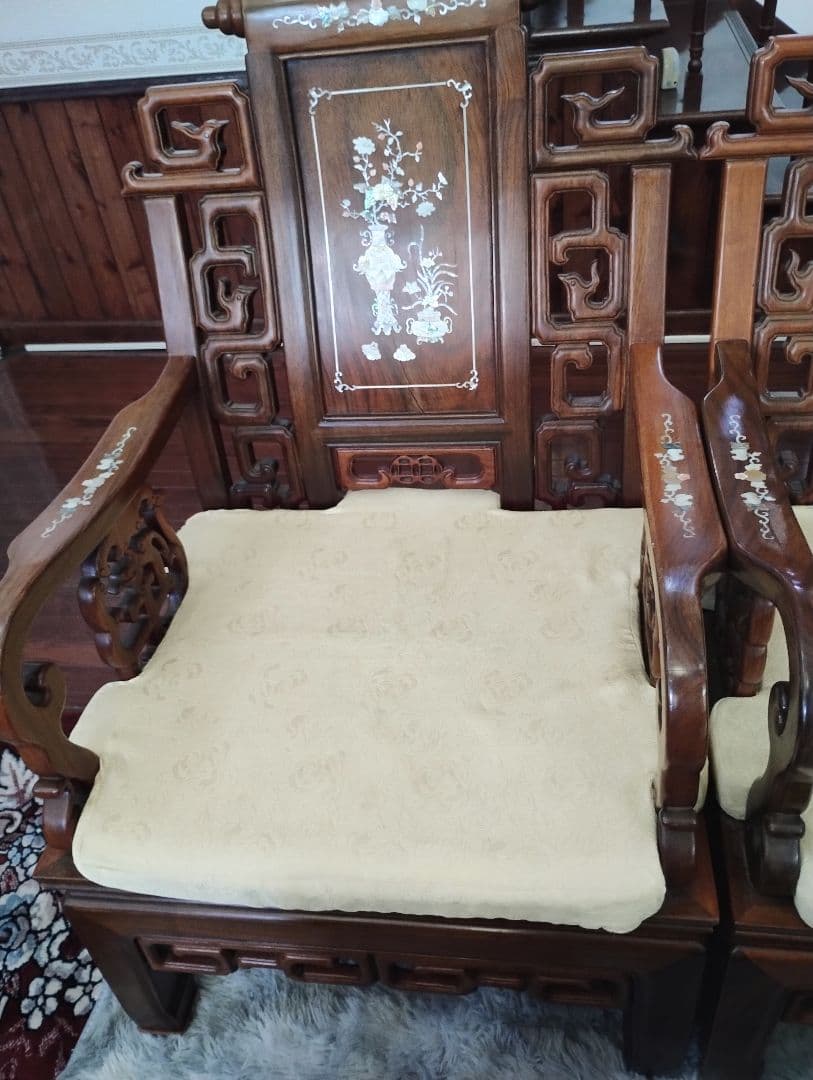 アジアンスタイル螺鈿の木製家具セット