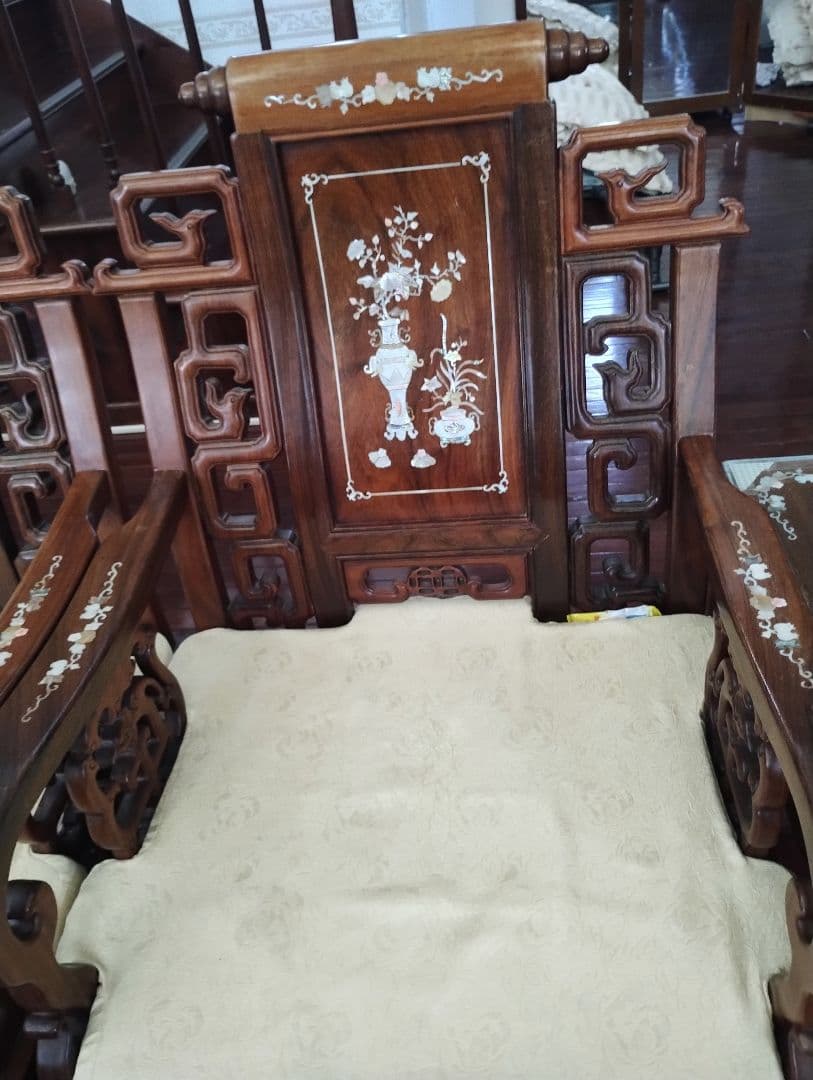 アジアンスタイル螺鈿の木製家具セット