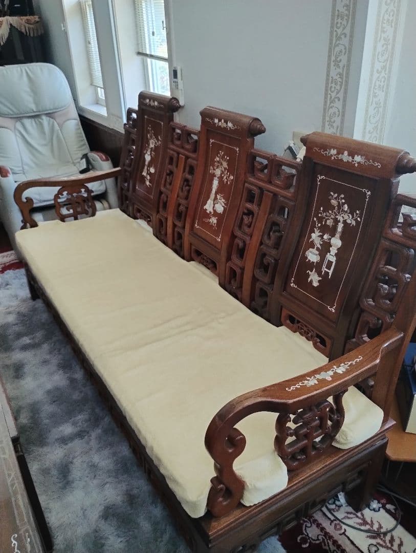 アジアンスタイル螺鈿の木製家具セット