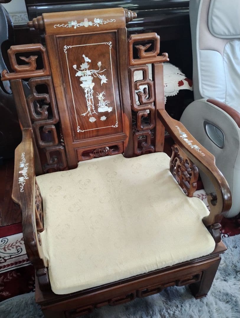 アジアンスタイル螺鈿の木製家具セット