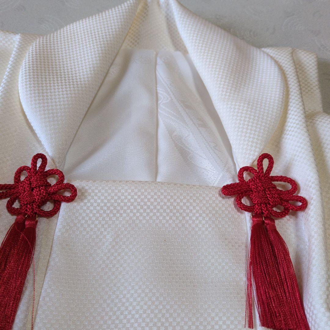 七五三３歳正絹手縫いの被布（中綿無し）オフホワイト（小さな格子柄）