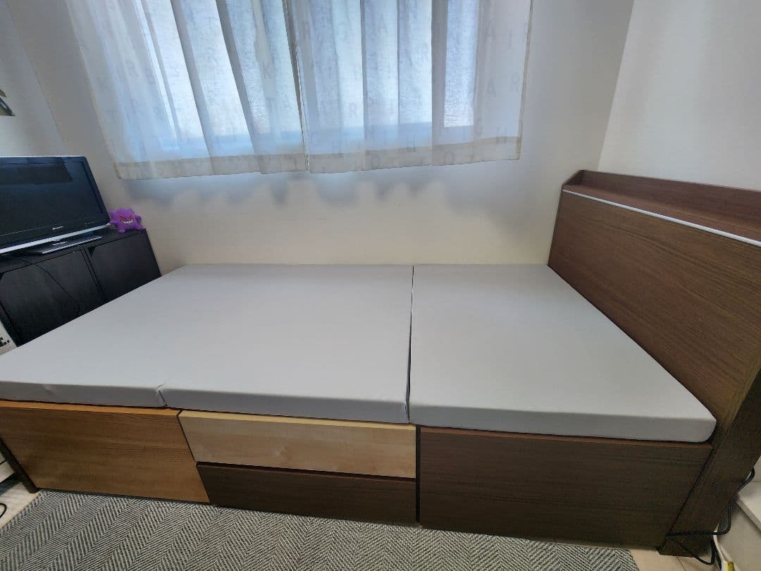 美品‼️シングルベッド ブラウンMIX 収納付き