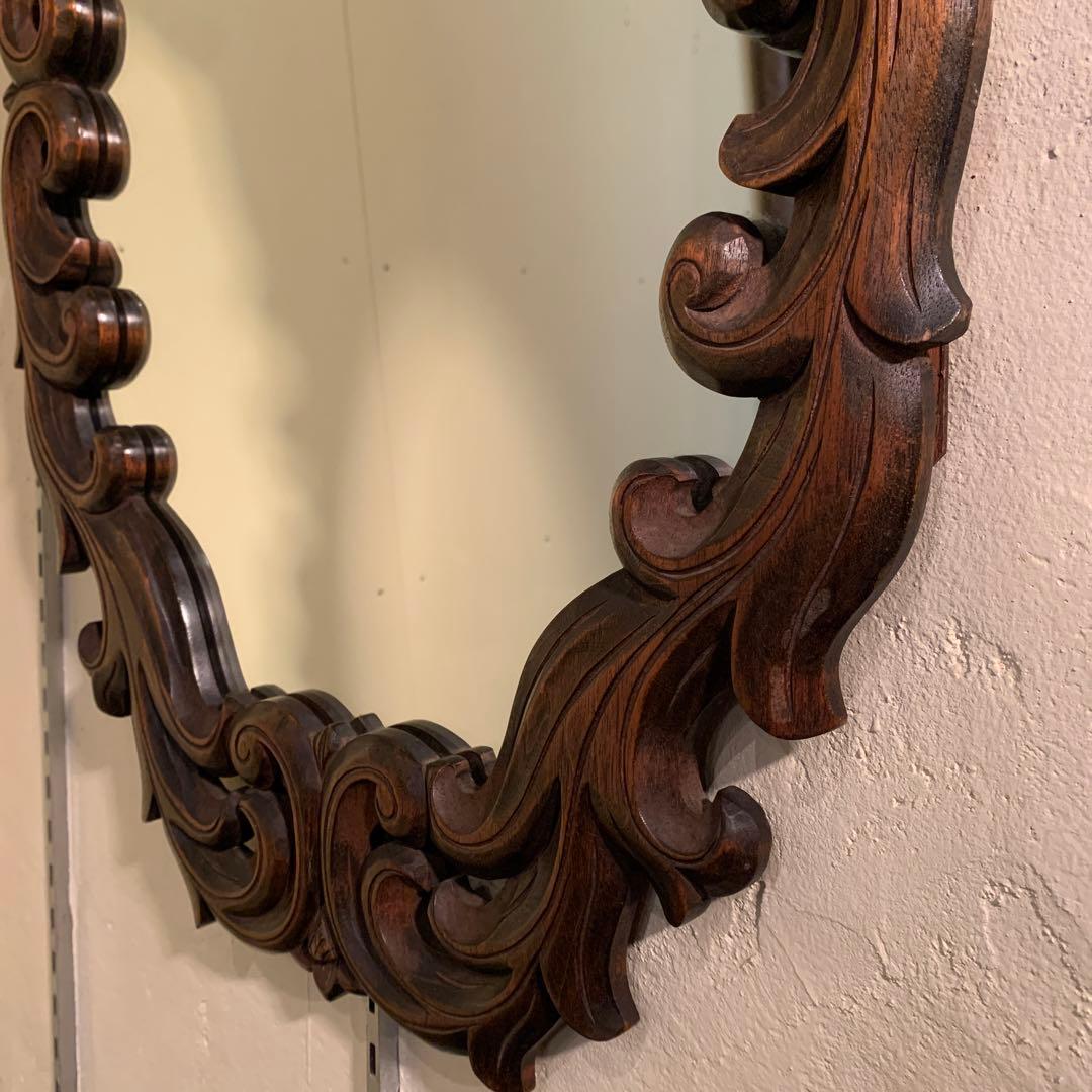 鏡　アンティーク　ビンテージ　ミラー　ウッドフレーム