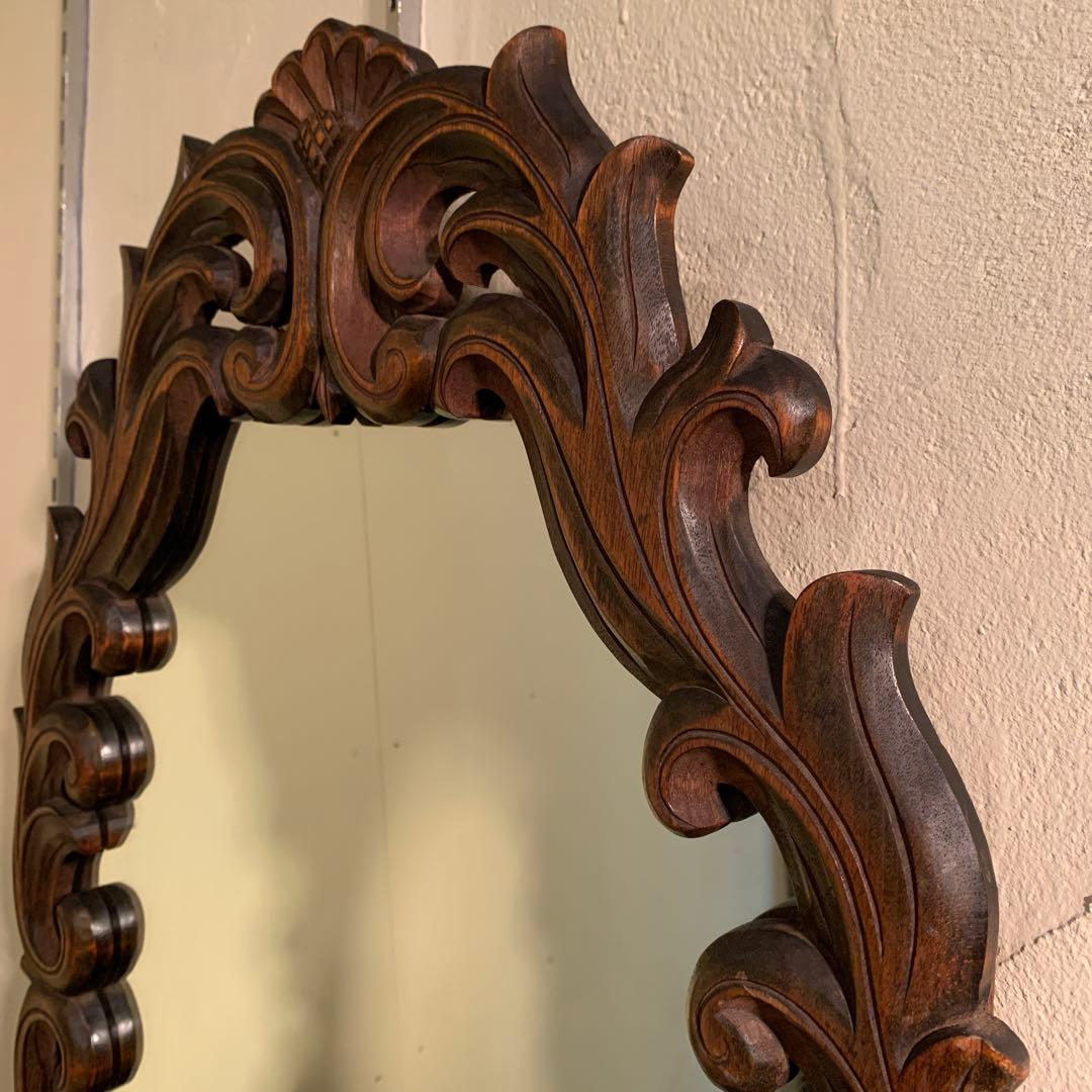 鏡　アンティーク　ビンテージ　ミラー　ウッドフレーム