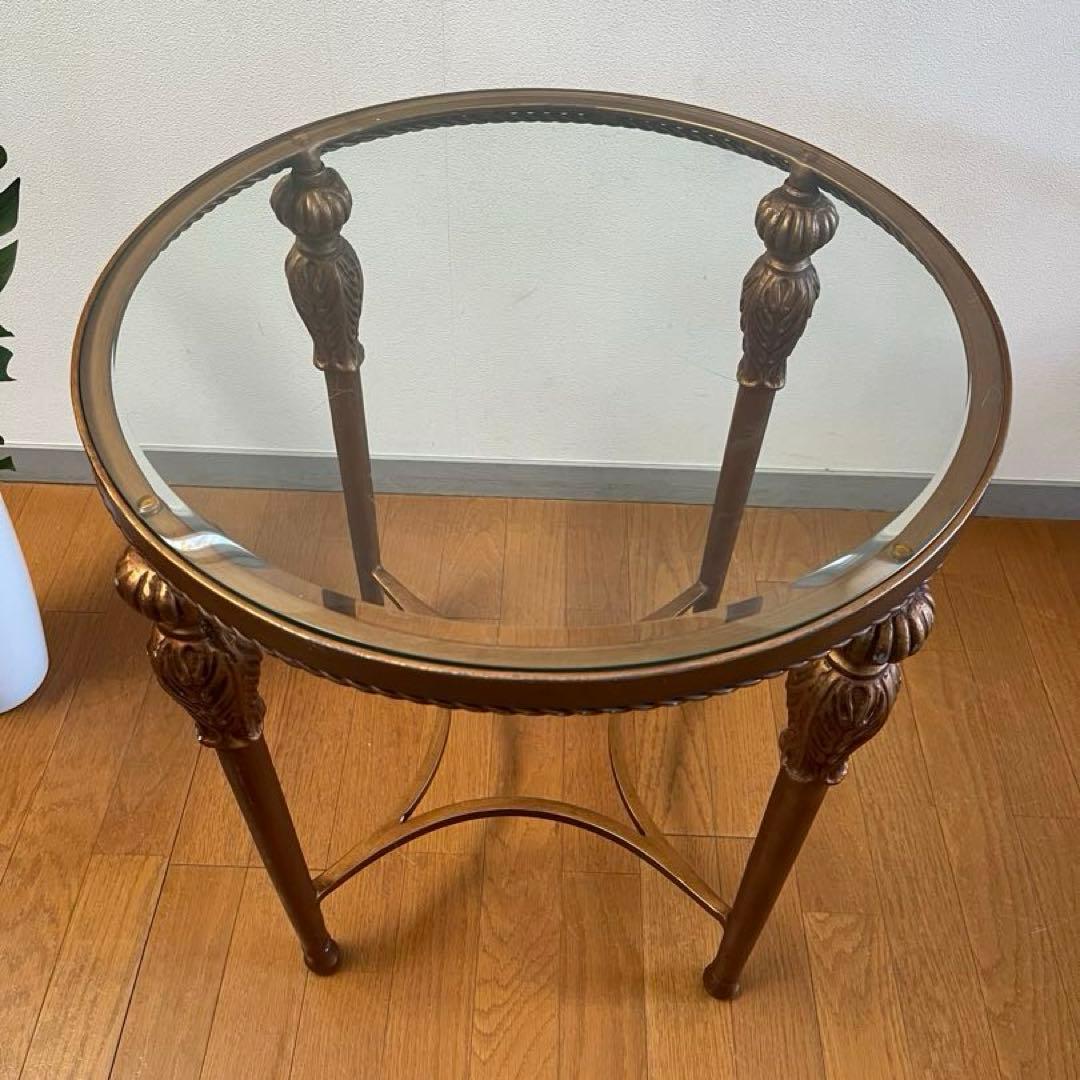 アンティーク調　ガラステーブル　ヴィンテージ　レトロモダン　ヨーロピアン　カフェ