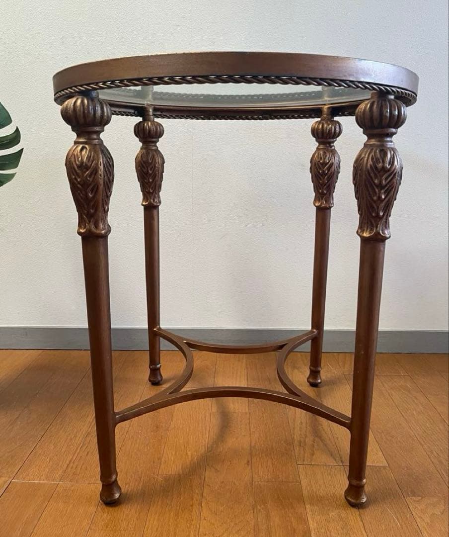 アンティーク調　ガラステーブル　ヴィンテージ　レトロモダン　ヨーロピアン　カフェ