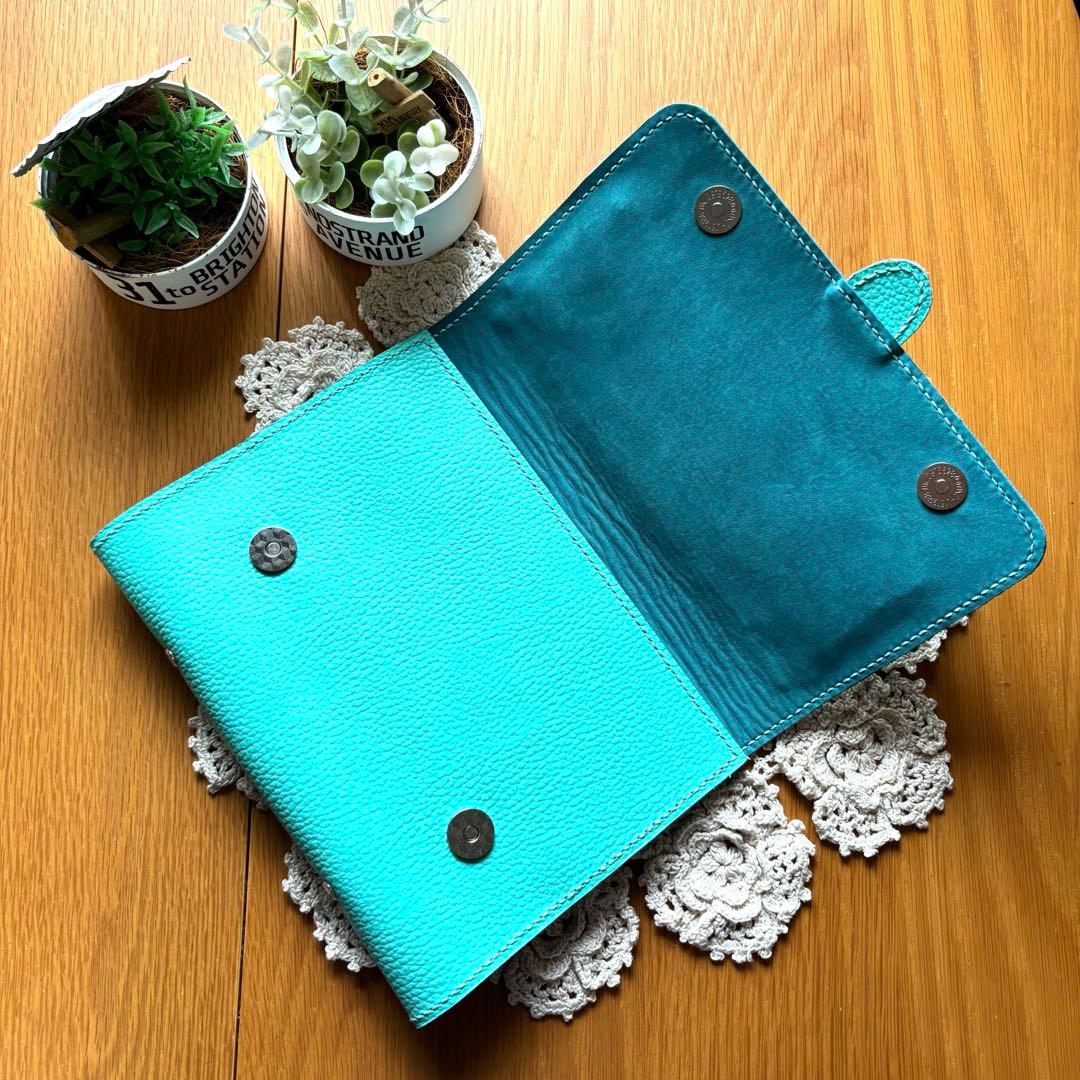 幅広バイブル システム手帳　牛革　ティファニーブルー　レザー フルカバー 本革