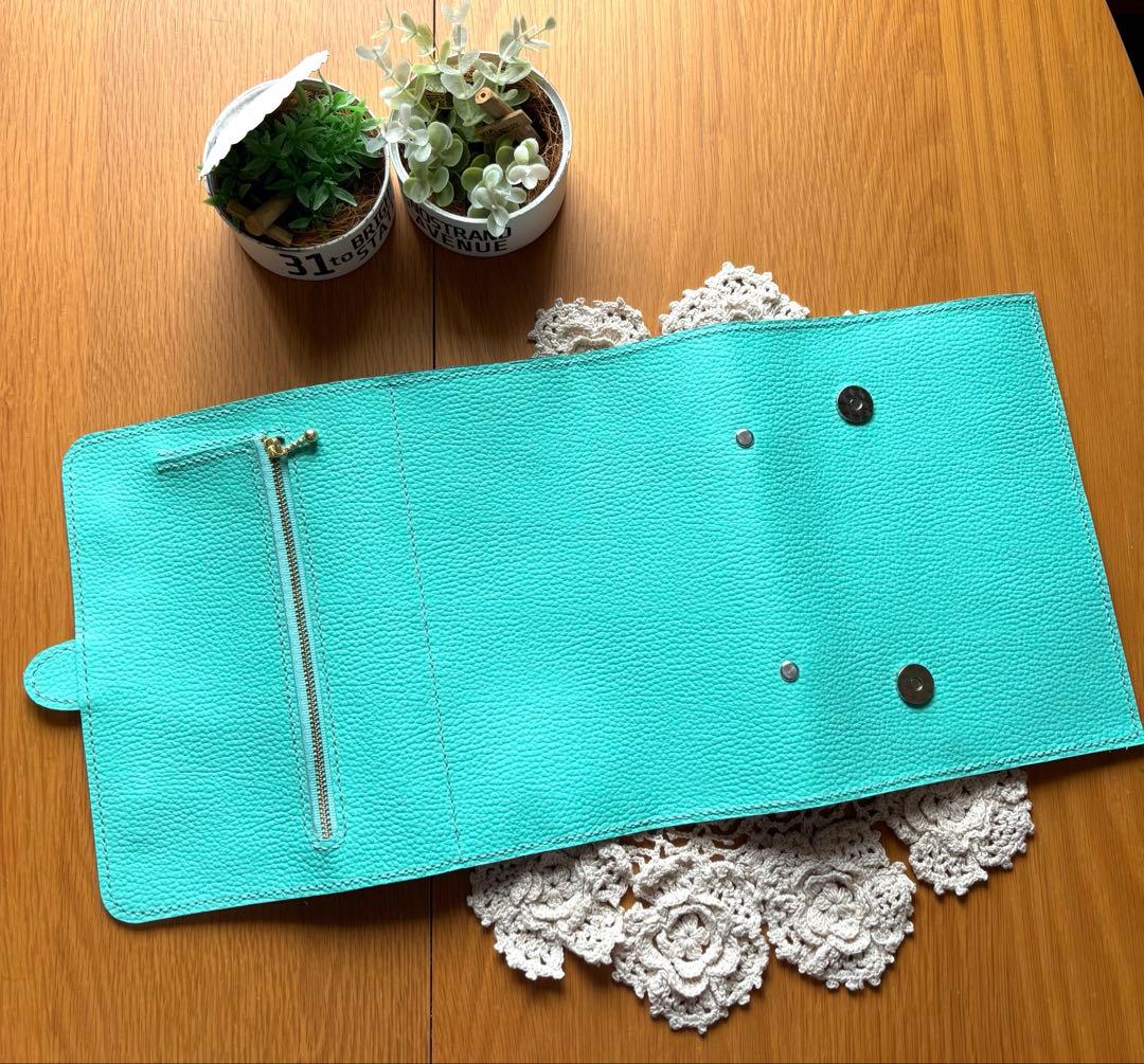幅広バイブル システム手帳　牛革　ティファニーブルー　レザー フルカバー 本革
