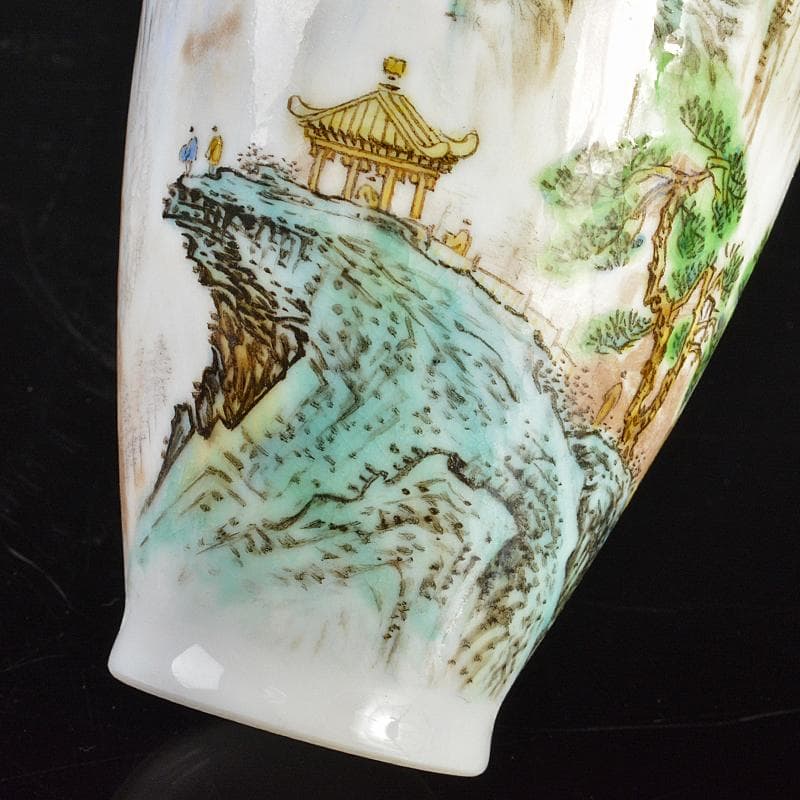 中国 中国景徳鎮製款 薄胎 粉彩漢詩山水文瓶 V R6656 - メルカリ