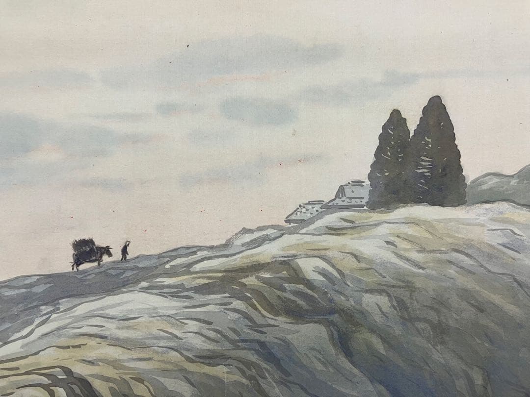 土田 麦僊　絹本　掛軸　共箱　太巻　2重箱（村上華岳　小野竹喬　野長瀬晩花）