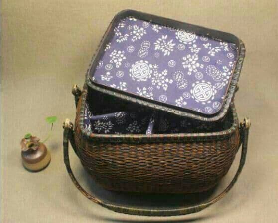 {竹編みバッグ 茶道具収納 収納ケース古風 職人手作り0