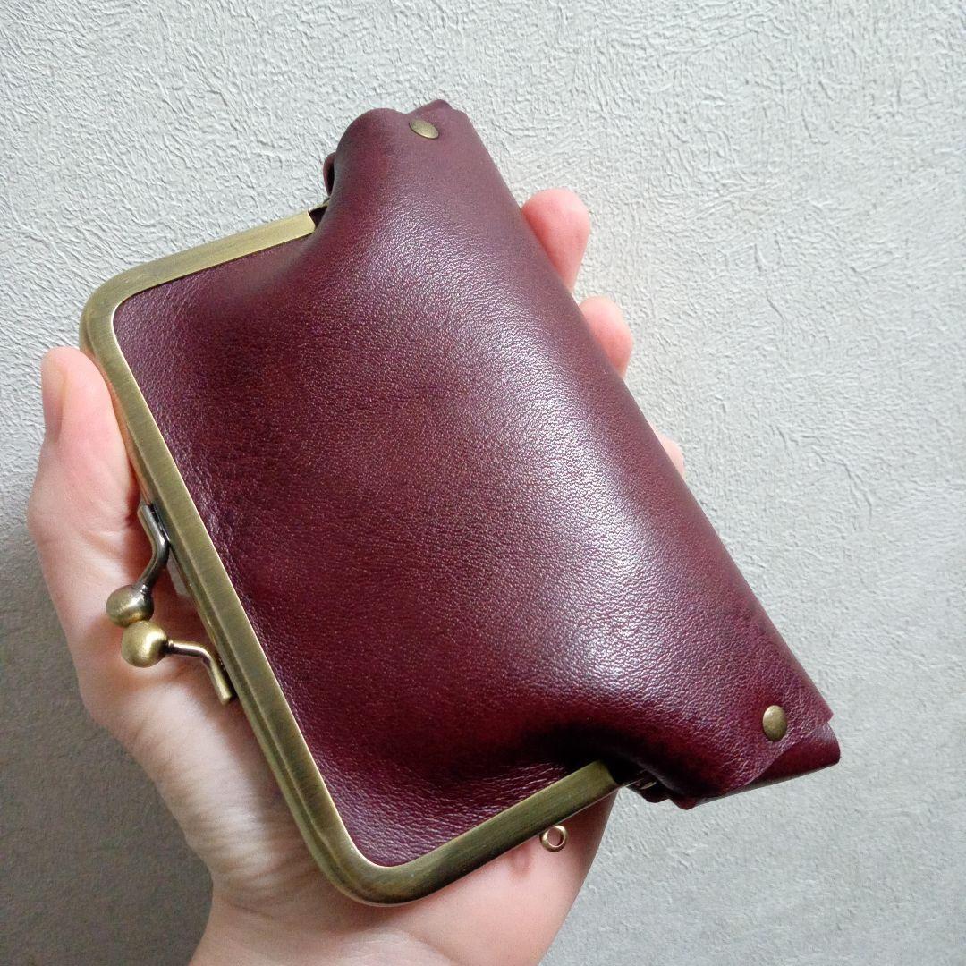 姫路レザー　親子がま口財布　コンパクト財布　紫　パープル　ヴァイオレット　がま口