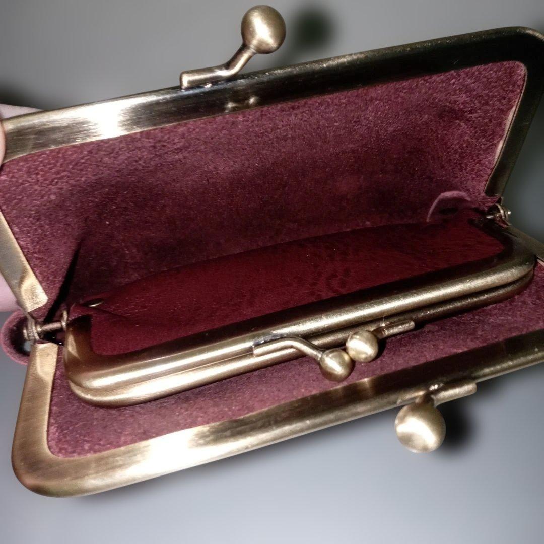 姫路レザー　親子がま口財布　コンパクト財布　紫　パープル　ヴァイオレット　がま口