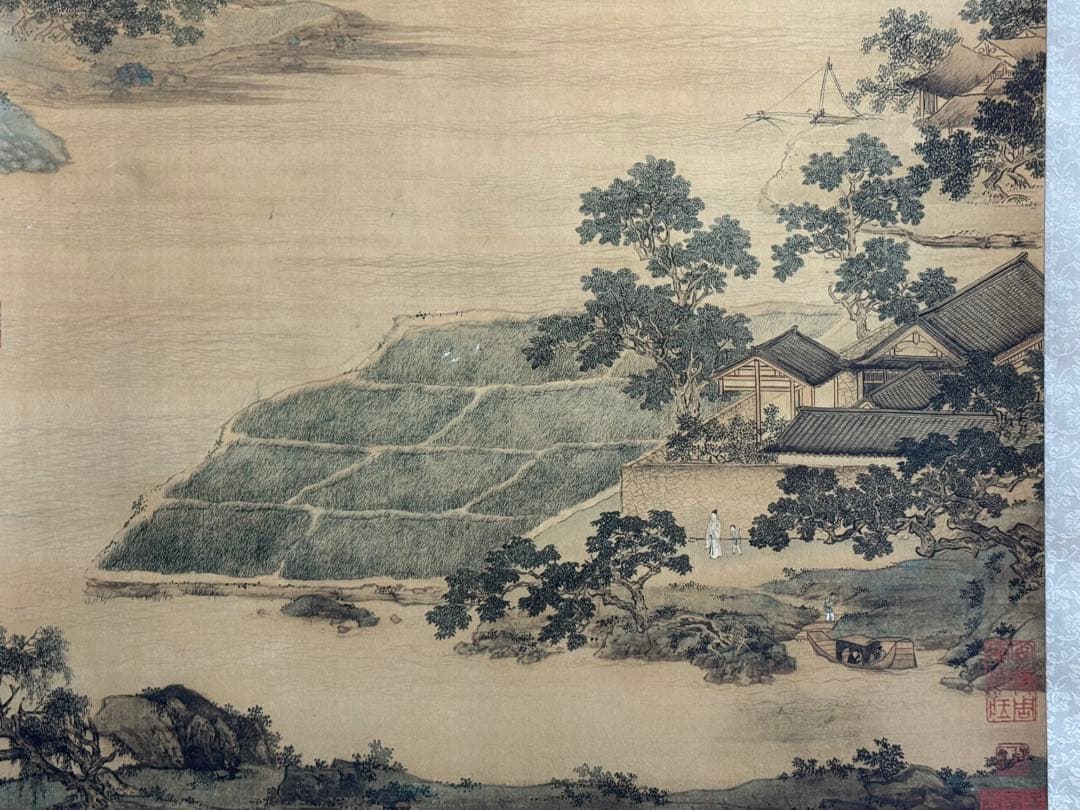 中国 明時代 仇英 蓮渓魚隠圖 絹本 原色複製 ◇検故宮博物館◇ 一鼎軒