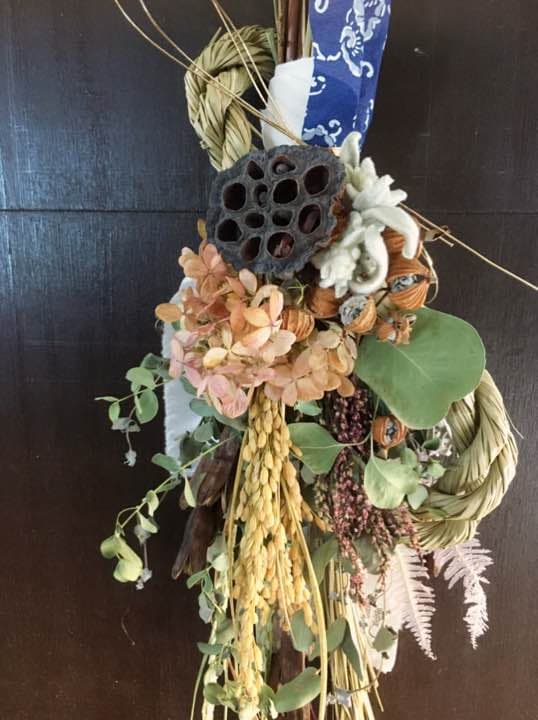 13.自家栽培ドライフラワー含むしめ縄しめ飾り プリザーブド スワッグ
