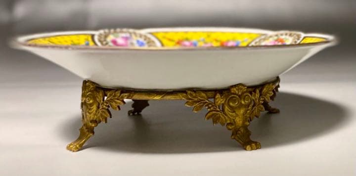 美麗 KPMベルリン コンポート ブロンズフット ファビュラス 美しい黄色 金彩