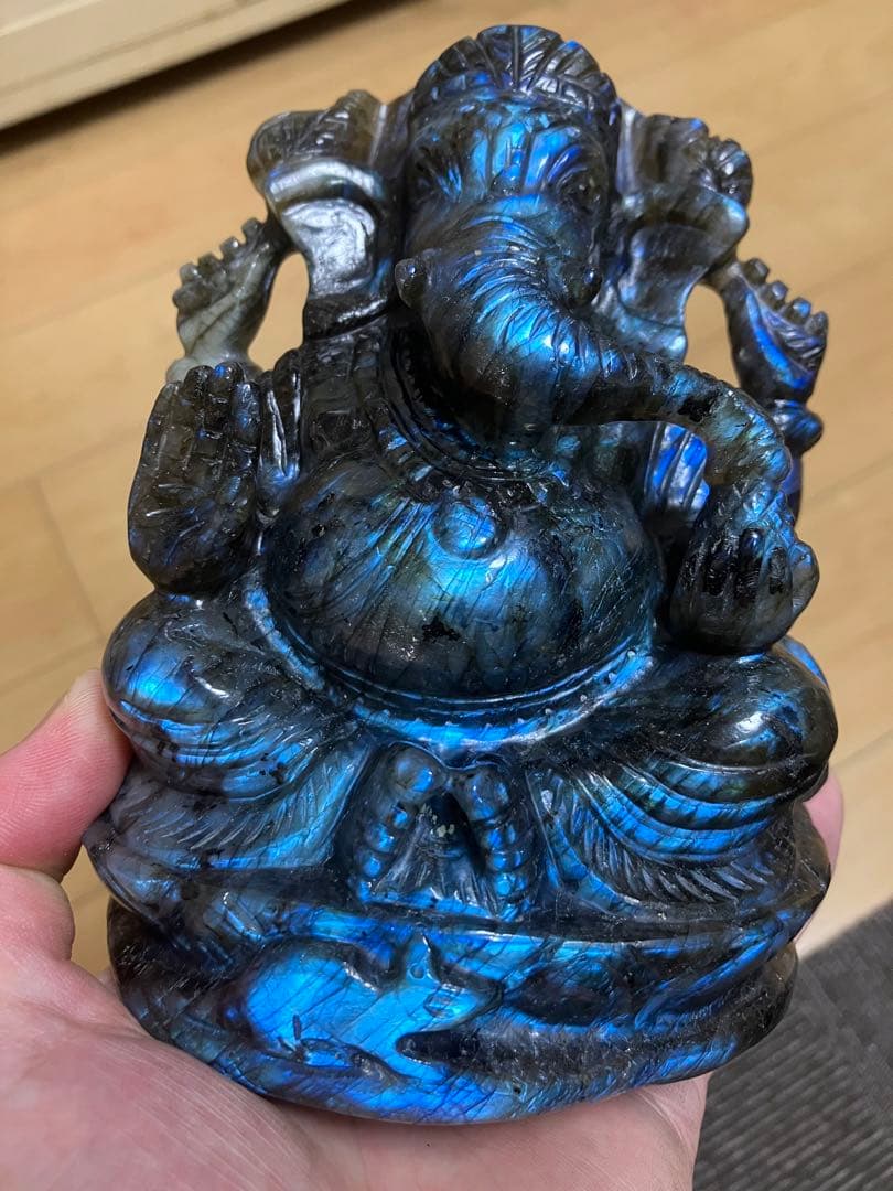 開運　仕事運　ラブラドライト　ガネーシャ様　置物　1,694g マダガスカル産