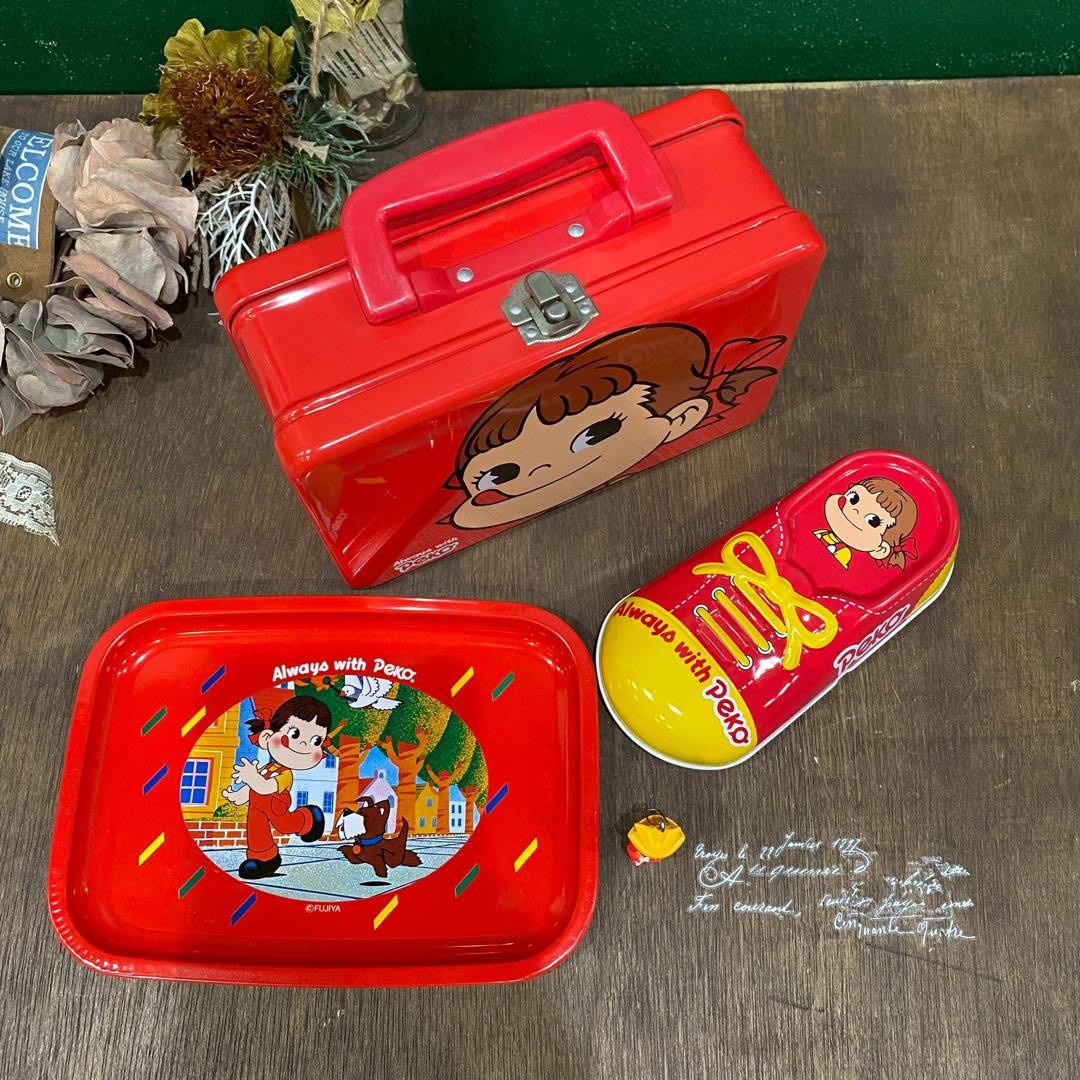 ペコちゃん 缶バッグ 不二家 ブリキ缶 お菓子缶 靴型缶 インテリア