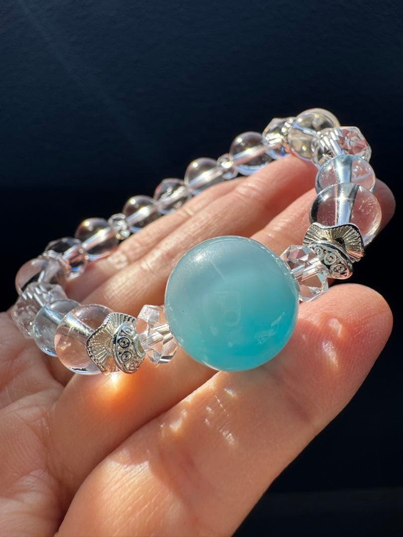 希少　宝石品質　ラリマー　ブルートパーズブレスレット