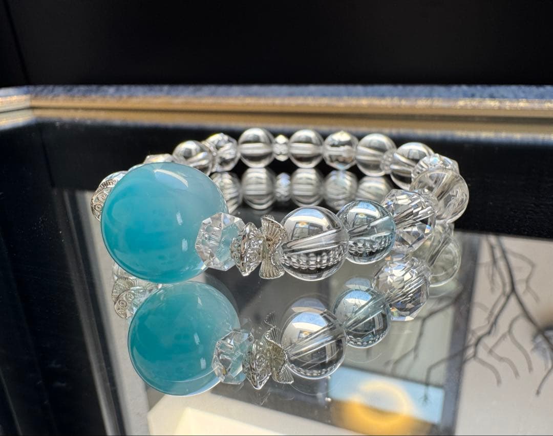 希少　宝石品質　ラリマー　ブルートパーズブレスレット