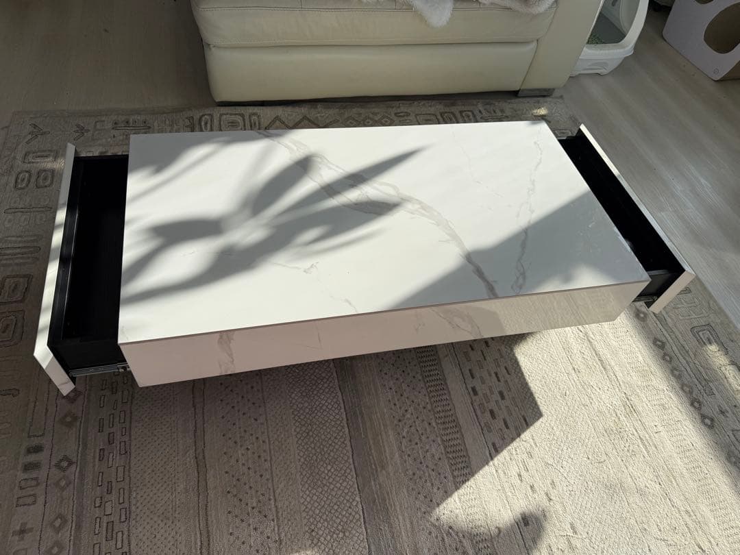 セラミック天板　ローテーブル 収納付