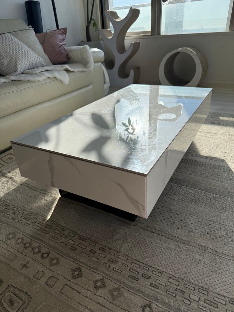 セラミック天板　ローテーブル 収納付