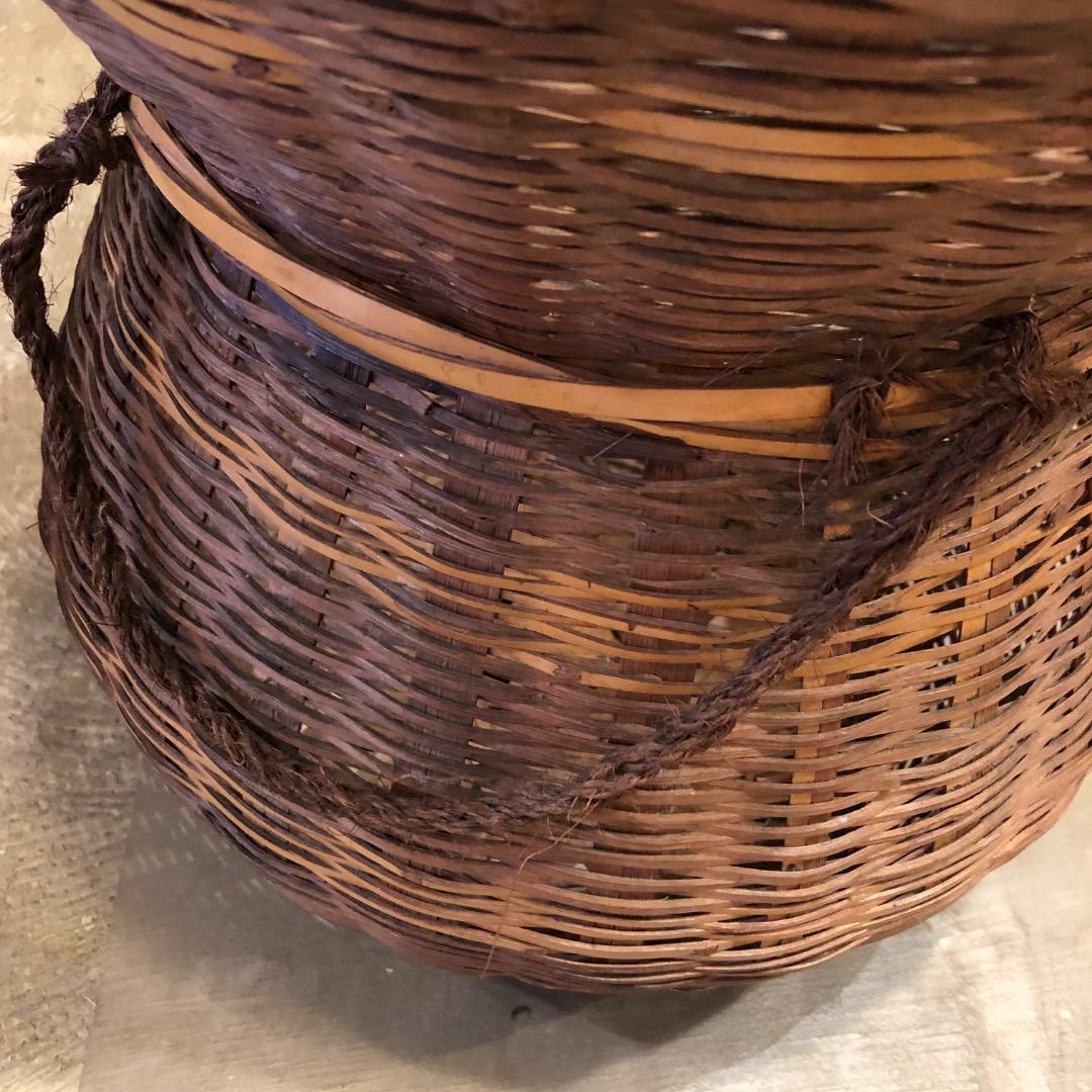 【アンティーク】竹製　ひょうたん形バスケット　古かご　カゴ　バスケット　収納
