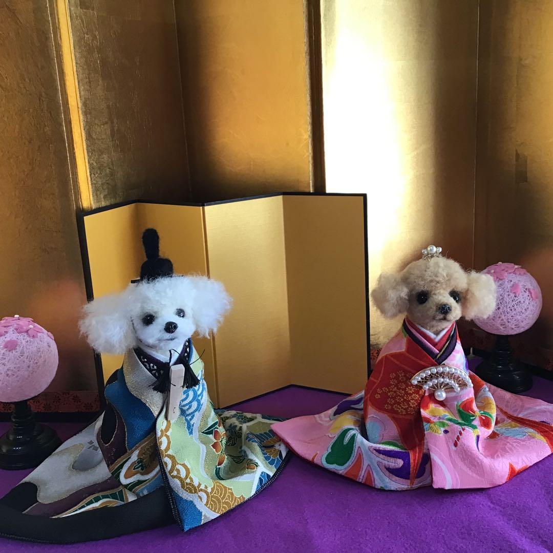 フェルト羊毛のプードル雛（古布）