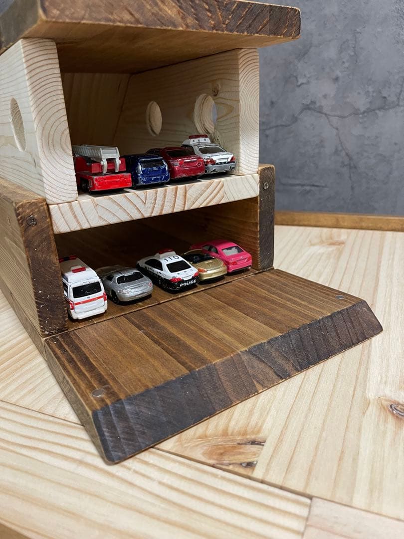 飛び出すトミカ！かぐーるこうぼうch 天然木製ミニカーフェリー船　収納おもちゃ箱