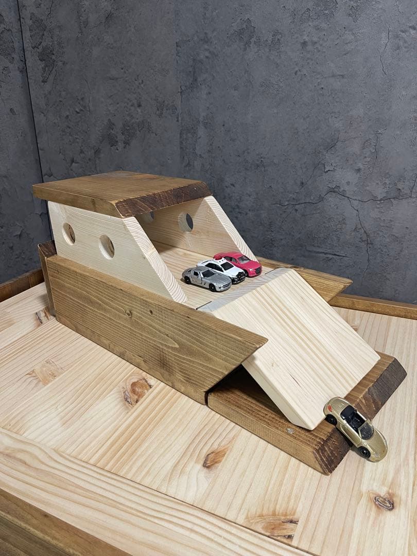 飛び出すトミカ！かぐーるこうぼうch 天然木製ミニカーフェリー船　収納おもちゃ箱