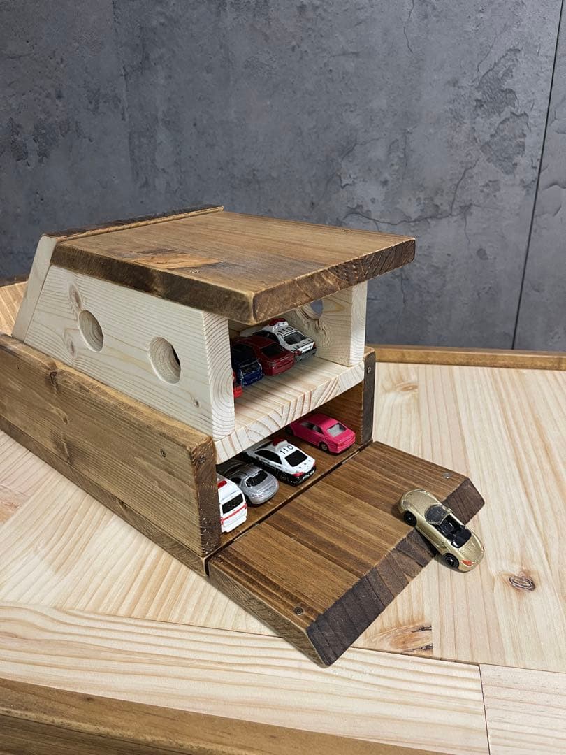 飛び出すトミカ！かぐーるこうぼうch 天然木製ミニカーフェリー船　収納おもちゃ箱