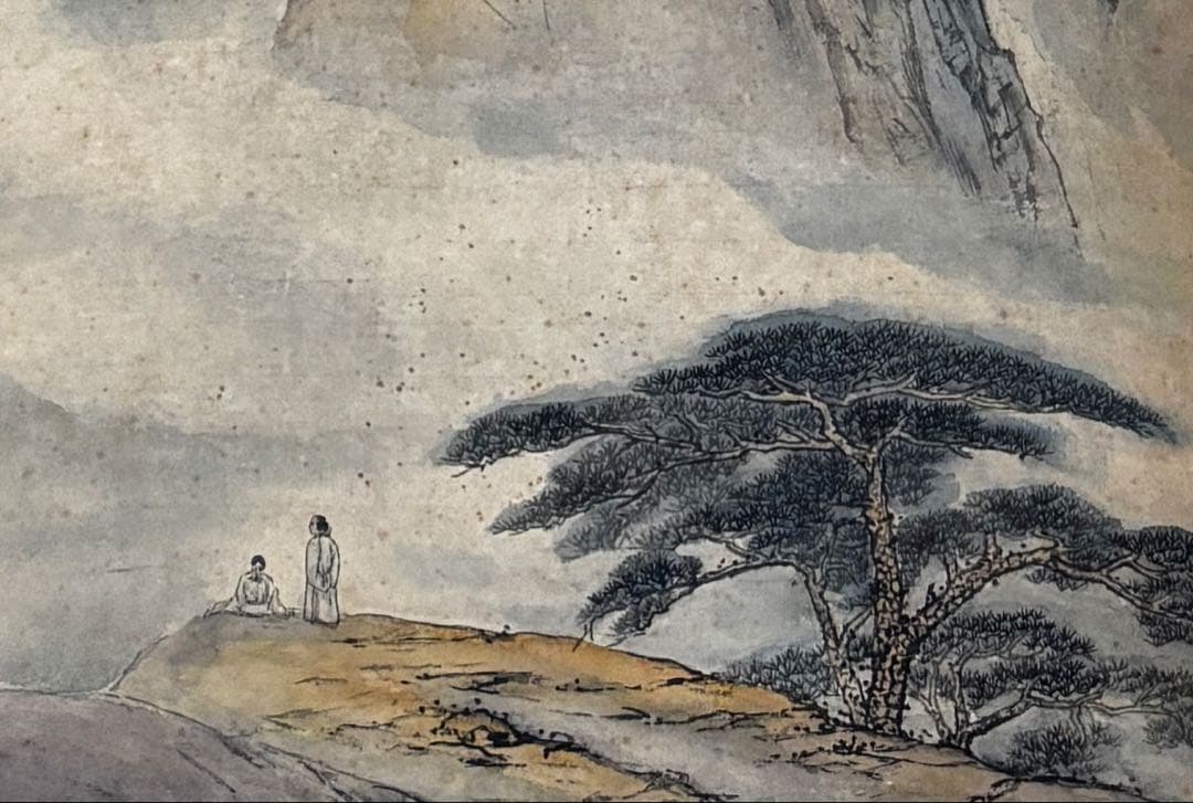 水墨画 掛軸 華山百丈図 謝光力画 中国 絵画 山水 張大千大風堂 カラー