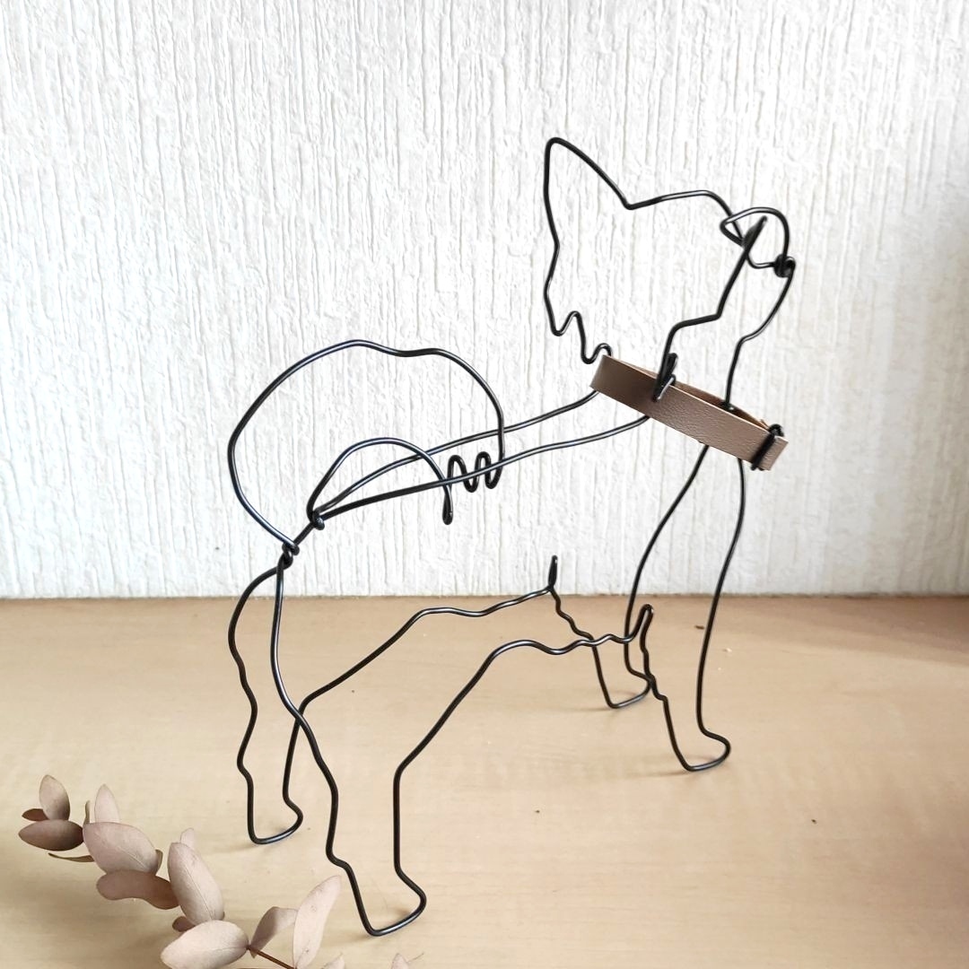 犬 チワワ ロングコート ワイヤークラフト ワイヤーアート - たゆとう