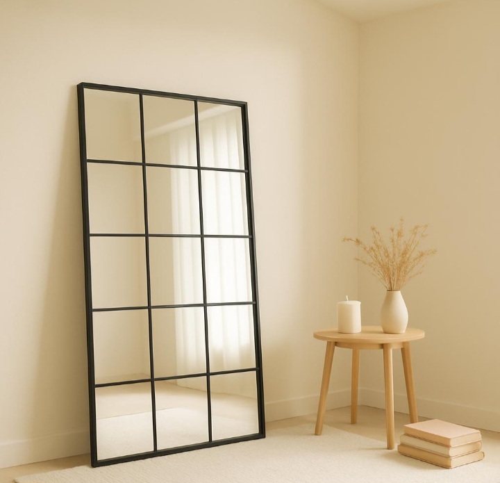 格子 大型ミラー 18枚鏡 姿見 海外風 アンティーク - anneal アニール