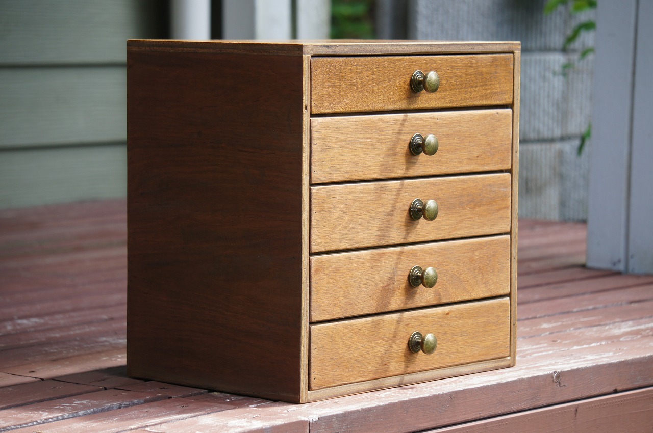 木製の小引き出し5段 №2・/ソーイングボックス/収納/アンティーク