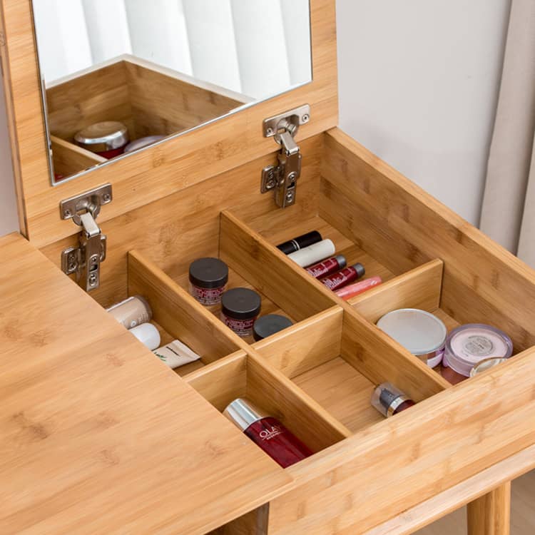 ドレッサー 収納充実 鏡付き 竹制 面取り加工 おしゃれ