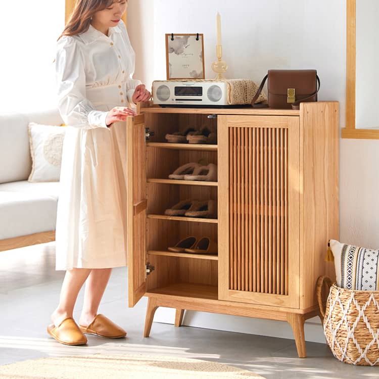 シューズラック ルーバー扉 幅80cm 5段 玄関収納 シューズボックス