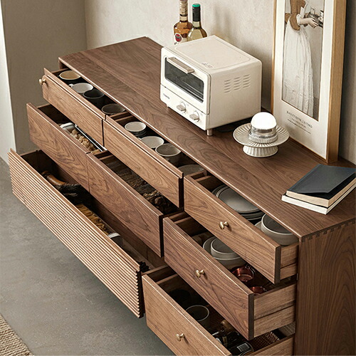 キャビネット サイドボード 天然木 ウォールナット材 収納棚 北欧