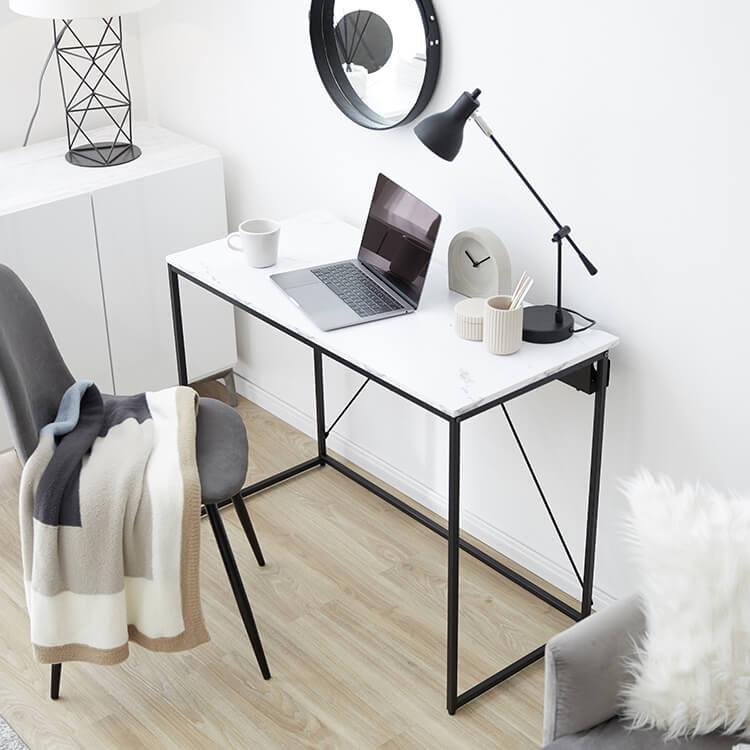 幅98] 大理石柄 デスク コードスリット タップ収納付 | 【公式】LOWYA