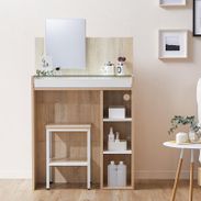 ドレッサー(オーク+ホワイト/ホワイト+グレー)ガラス天板×木目調の