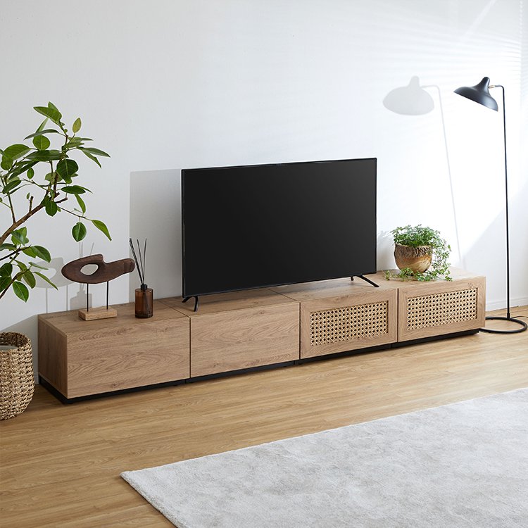 幅240] ラタン調 テレビ台 木製 スチール脚 組み換え可能 韓国