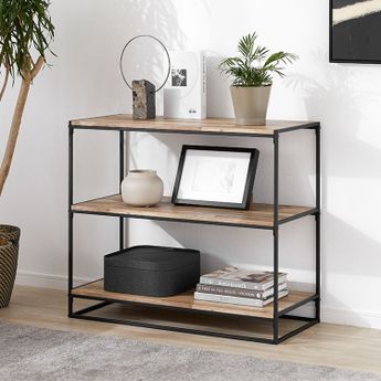 木目調オープンラック ディスプレイラック 天然木風 シェルフ 3段 [幅