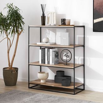 木目調オープンラック ディスプレイラック 天然木風 シェルフ 4段 [幅