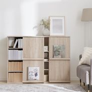 本棚(幅120.5cm) スライド可動棚のオープンラック ブックシェルフ 木目