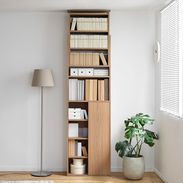 隙間収納にぴったりのスライド本棚 可動棚付き・スリムタイプ[幅64