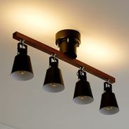 LEDシーリング・スポットライト（4連：ホワイト/ブラック）木製×ガラス