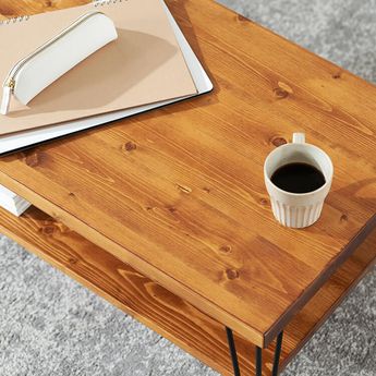 幅85] センターテーブル 木目調 ローテーブル 天然木 木製 収納