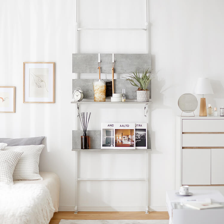 ハンガーラックにもなる突っ張り棚 壁面収納(ナチュラル/ブラウン