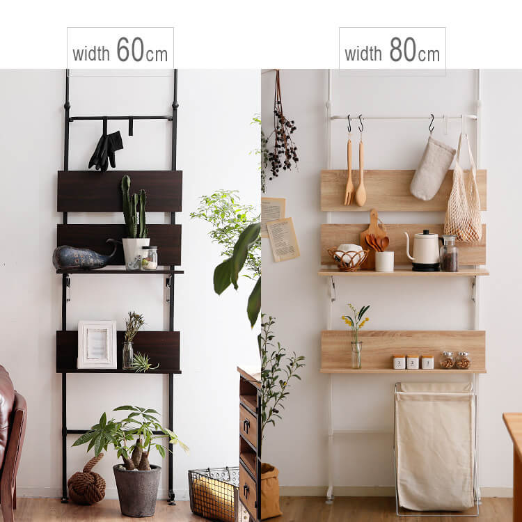 ハンガーラックにもなる突っ張り棚 壁面収納(ナチュラル/ブラウン