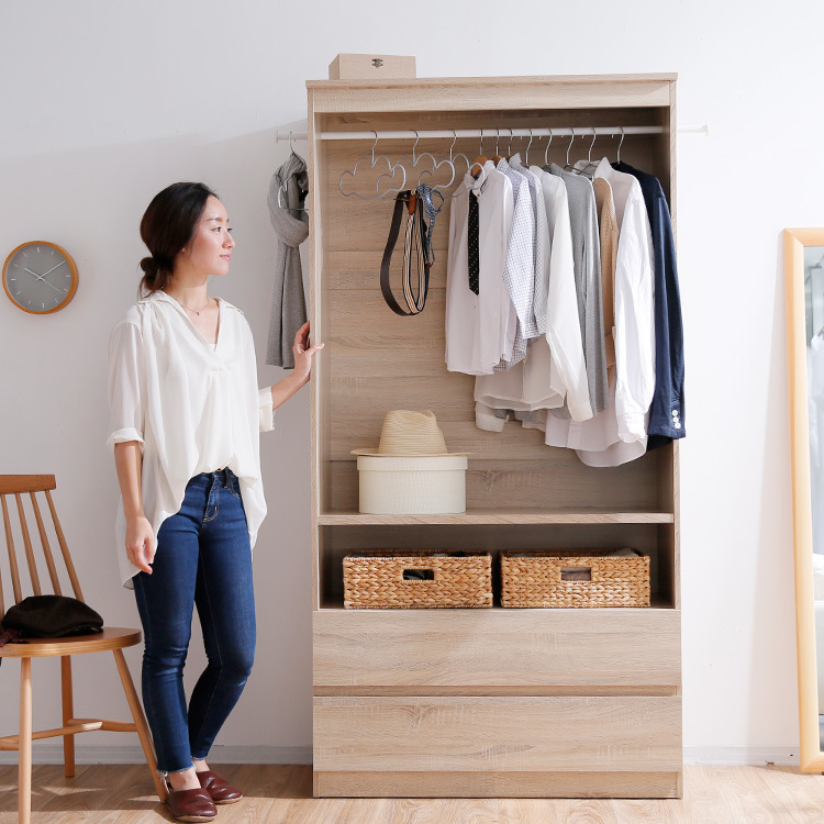 ハンガーラック(ホワイト/ウォルナット/オーク)サイドフック付きで大
